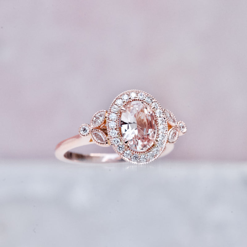 Peach Sapphire Engagement Ring in Rose Gold
