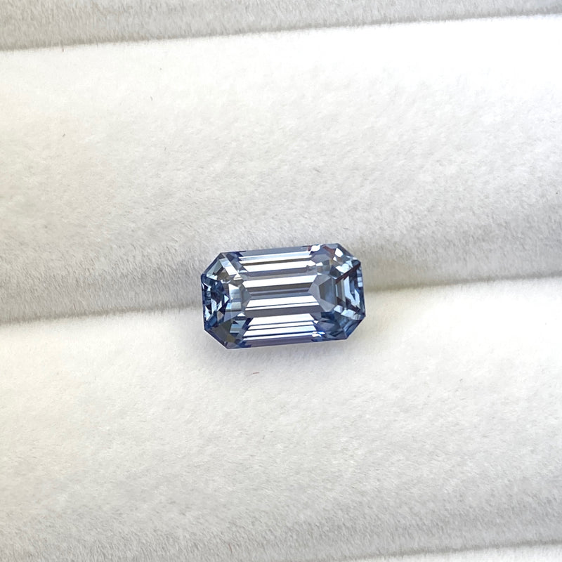 3.80 ct Steel Grey Blue Sapphire Emerald Cut Unheated Sri Lanka