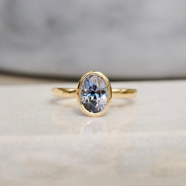 Grey Sapphire Oval Bezel Set Elevated Ring