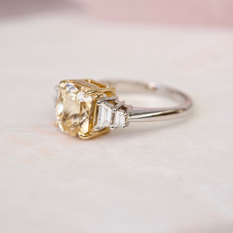 Yellow Sapphire Engagement Ring Trapezoid Diamond