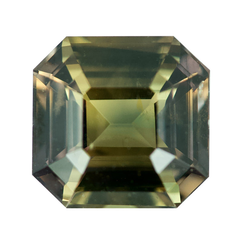 2.07 ct Olive Green Sapphire Square Emerald Cut Natural Unheated