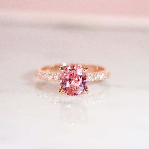 Padparadscha Sapphire Oval Rose Gold Engagement Ring