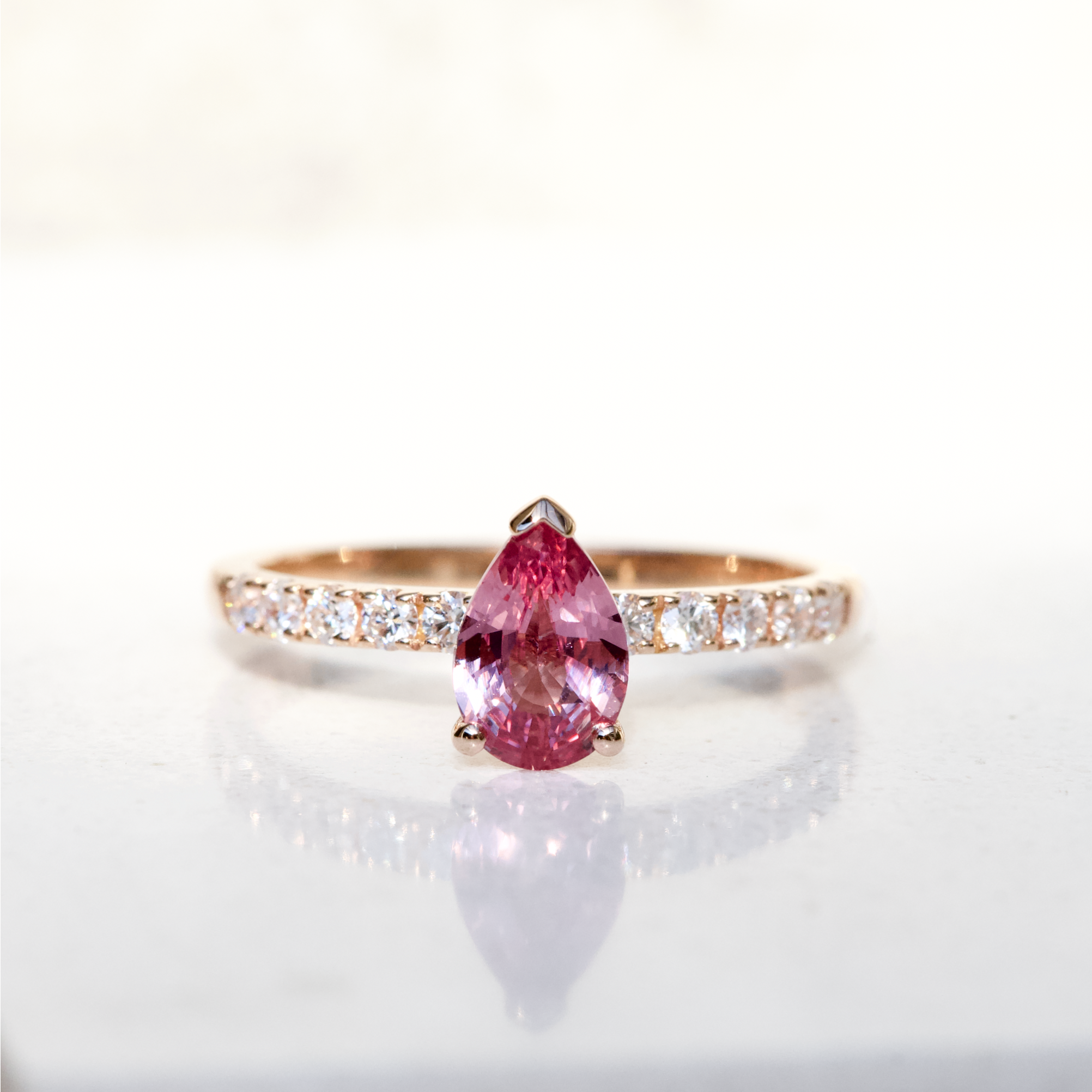 Padparadscha Sapphire Pear Rose Gold Ring