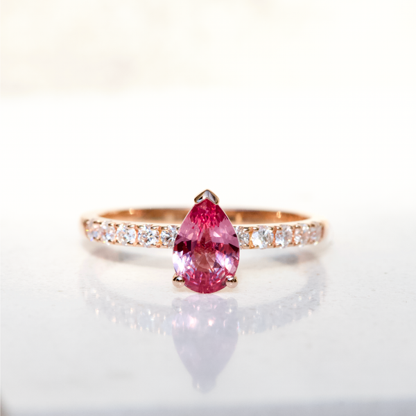 Padparadscha Sapphire Pear Rose Gold Ring