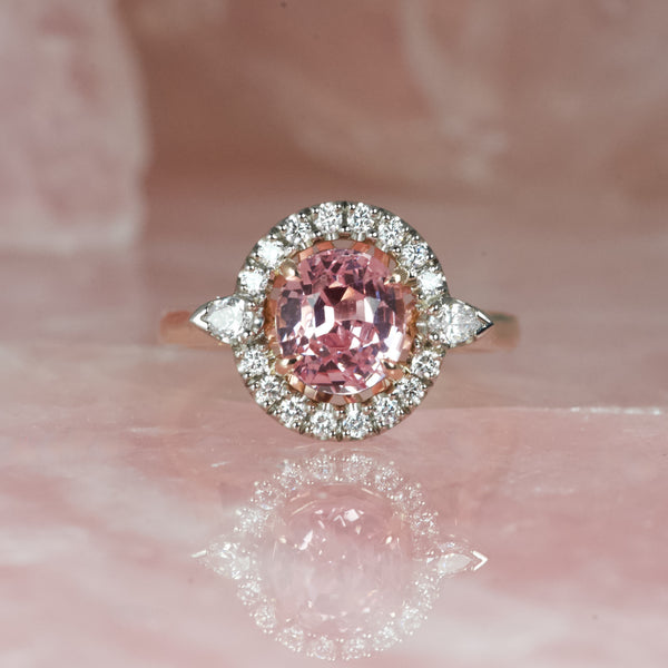 Padparadscha Unheated Sapphire Engagement Ring in Two Tone