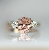 Padparadscha Sapphire Trilogy Engagement Ring in Rose Gold