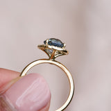 Teal Green Sapphire Diamond Halo Engagement Ring