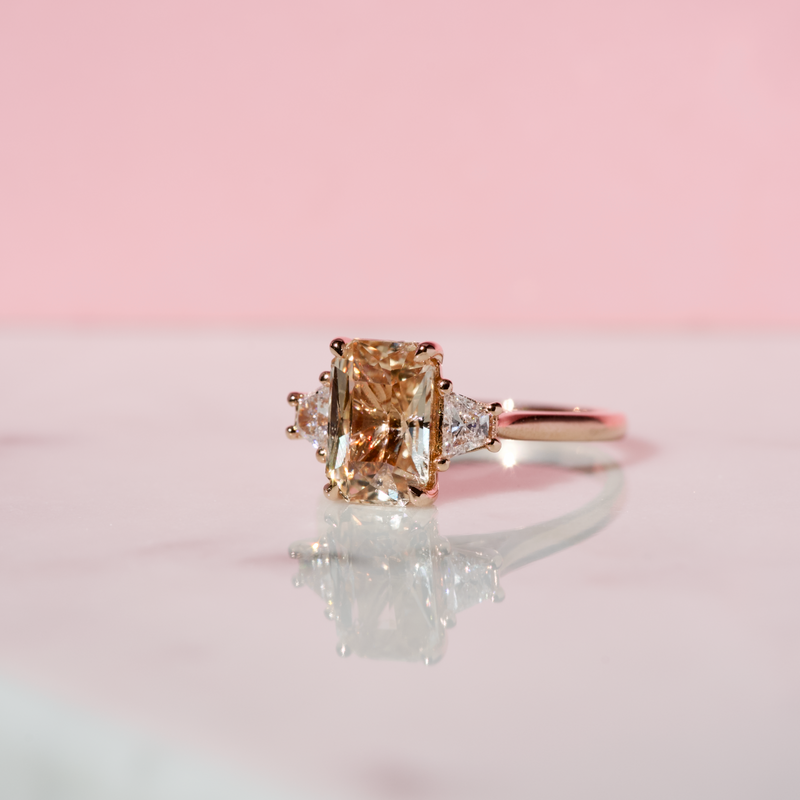 Peach Champagne Sapphire Trilogy Engagement Ring