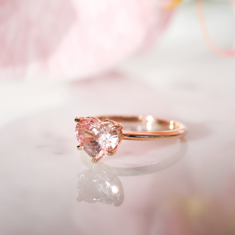 Peach Sapphire Heart Solitaire Ring