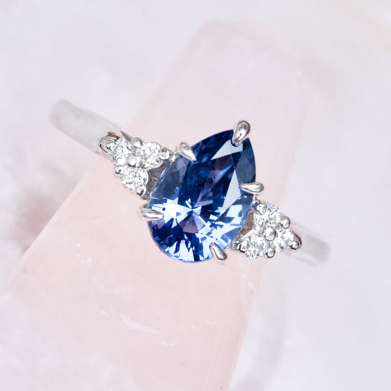 Pear Violet Blue Sapphire White Gold Engagement Ring