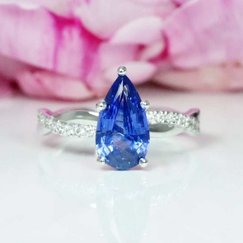 Cornflower Blue Sapphire Pear Engagement Ring in White Gold