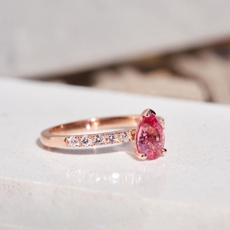 Padparadscha Sapphire Pear Rose Gold Ring