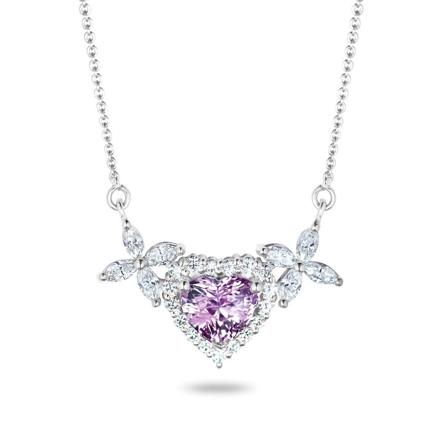 Pink Heart Sapphire Diamond White Gold Necklace