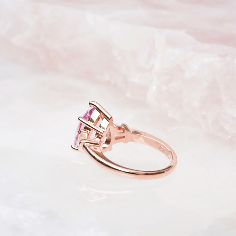 Pear Pink Sapphire Engagement Ring Rose Gold Trilogy