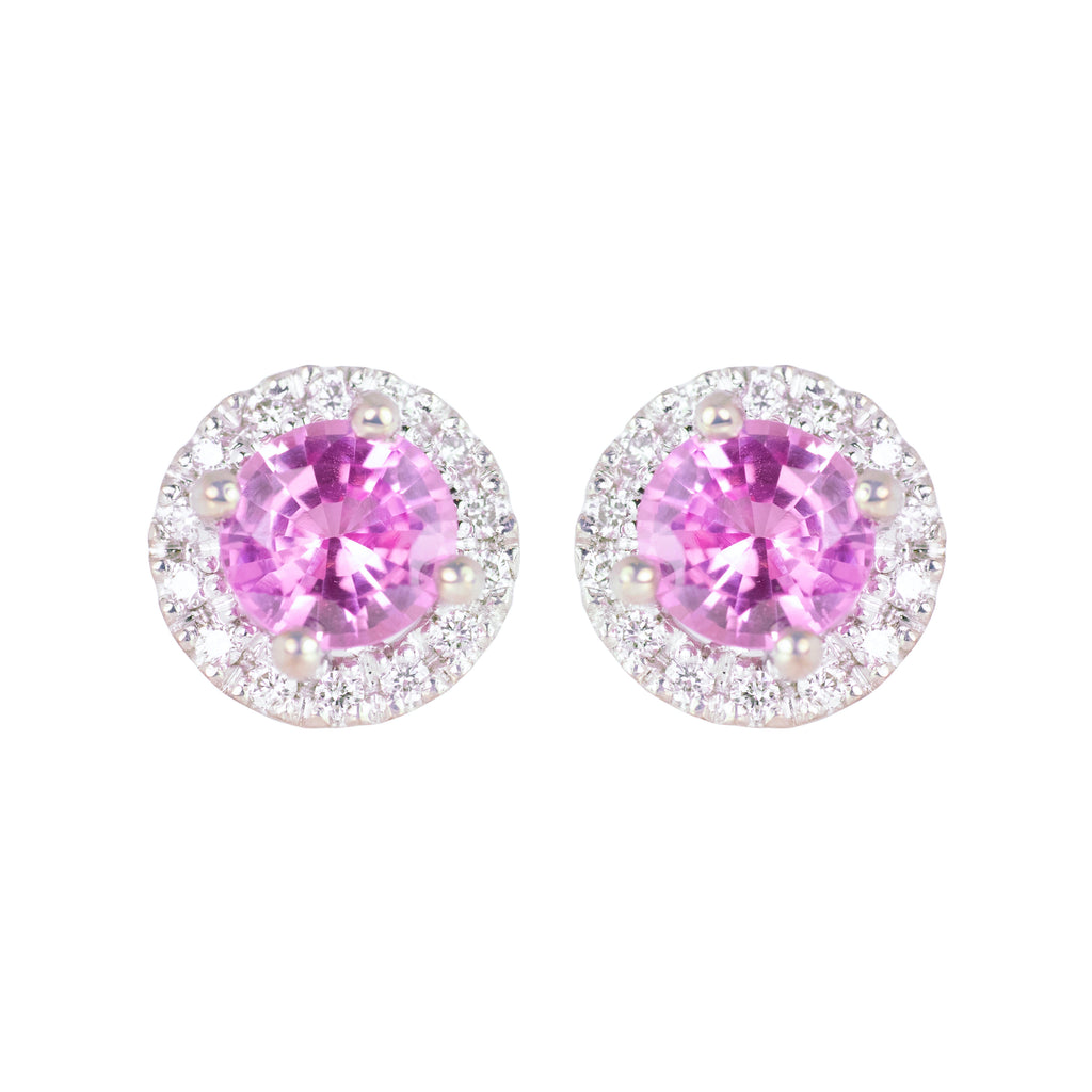 Pink Sapphire Stud Earrings with Diamond Halo 18k Gold – Deliqa