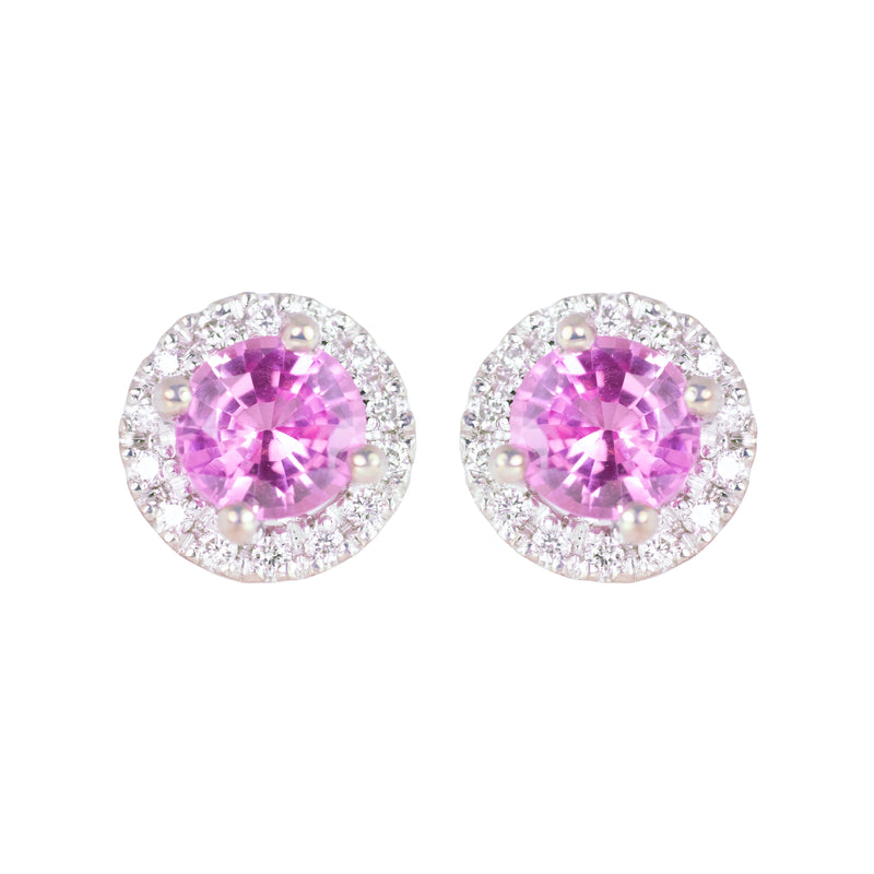 Pink Sapphire Stud Earrings with  Diamond Halo 18k Gold