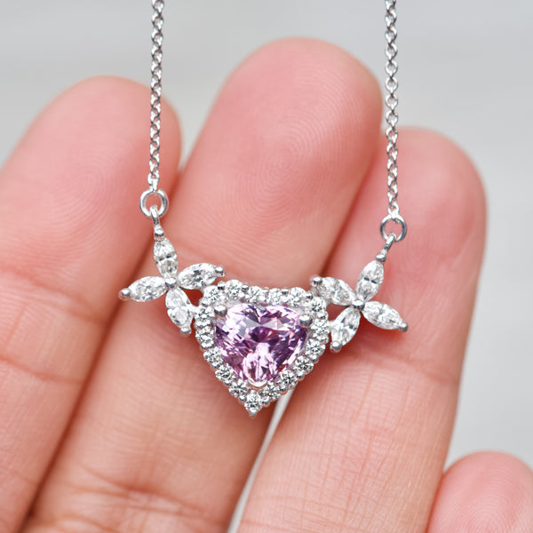 Pink Heart Sapphire Diamond White Gold Necklace