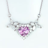 Pink Heart Sapphire Diamond White Gold Necklace