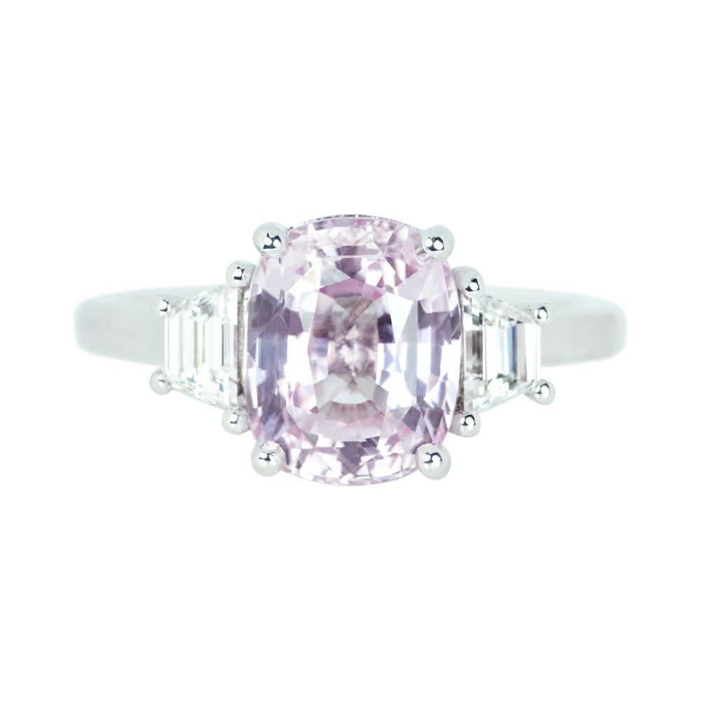 Pastel Pink Sapphire White Gold Trilogy Ring