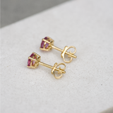 Purple Sapphire Round Yellow Gold Stud Earrings