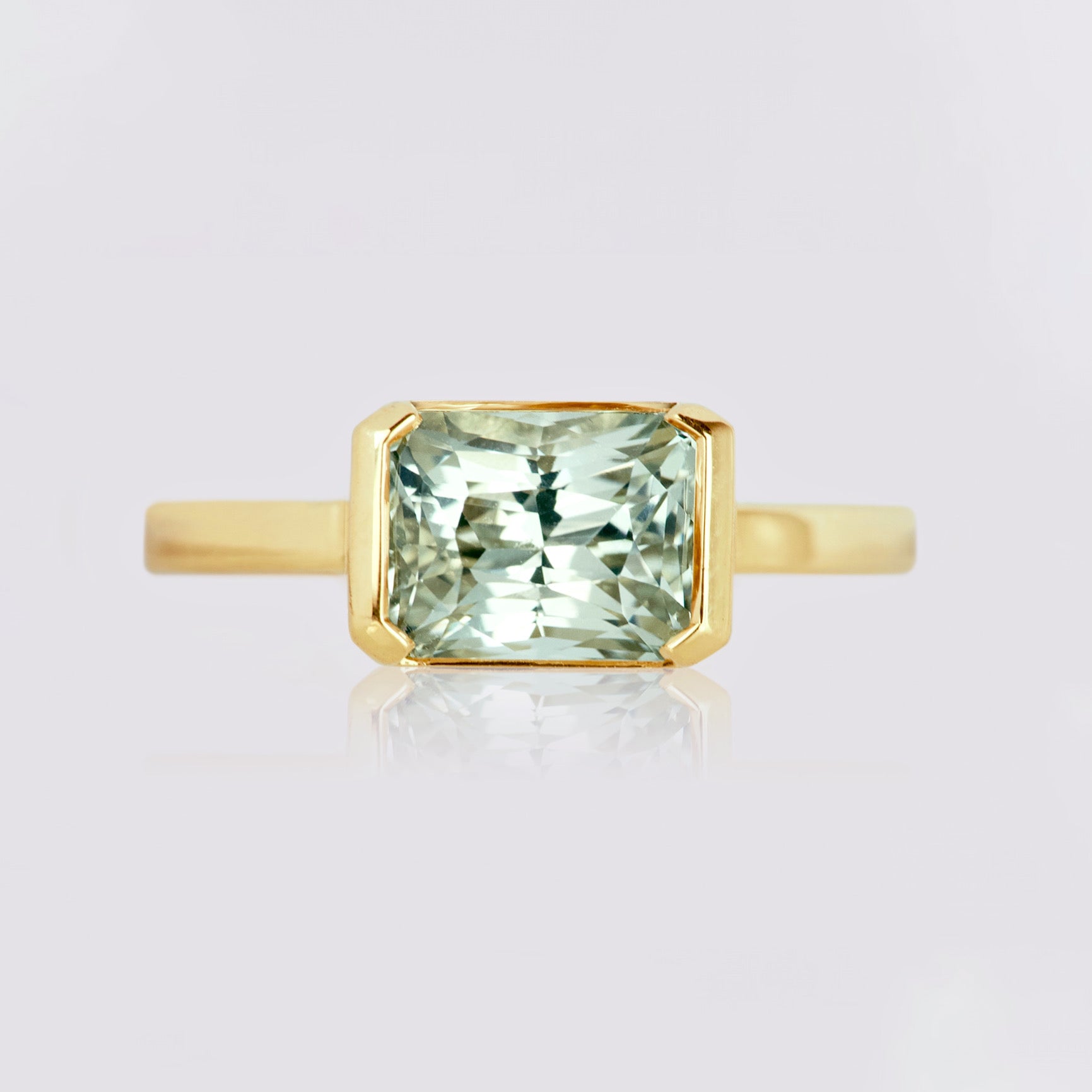 Solitaire East West Gold Engagement Ring Mint Green Sapphire