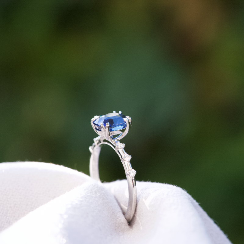 Royal Blue Sapphire Cushion Platinum Engagement Ring