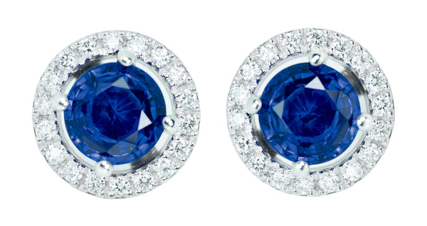 Royal Blue Sapphire Floating Halo Stud Earrings White Gold
