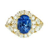 Royal Blue Sapphire Floral Design Engagement Ring