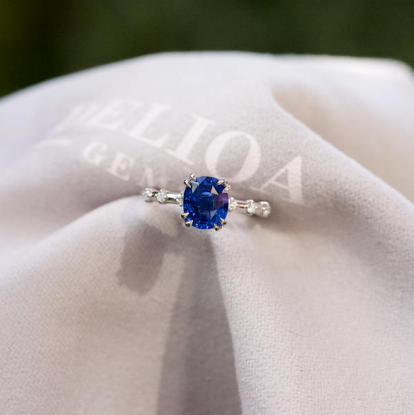 Royal Blue Sapphire Cushion Platinum Engagement Ring