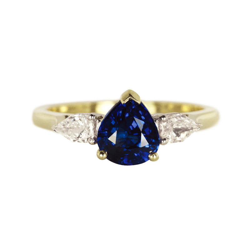 Royal Blue Sapphire Diamond Trilogy Engagement Ring