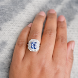 Sky Blue Sapphire Double Diamond Halo Engagement Ring