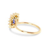 Blue Sapphire Starburst Halo Yellow Gold Ring