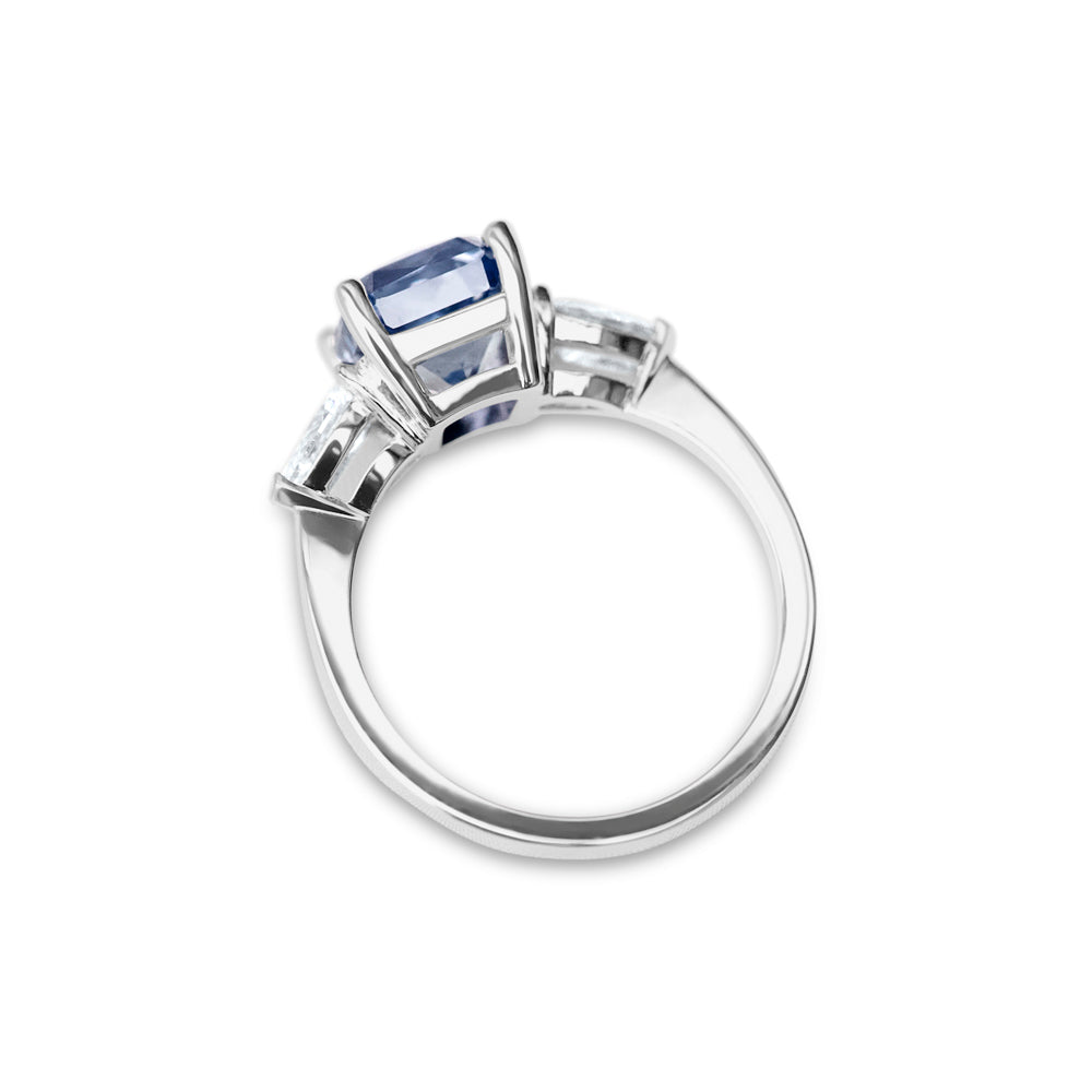 Ceylon Blue Sapphire Trilogy Engagement Ring