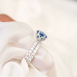 Cornflower Blue Sapphire Engagement Ring Floral Diamond Petals