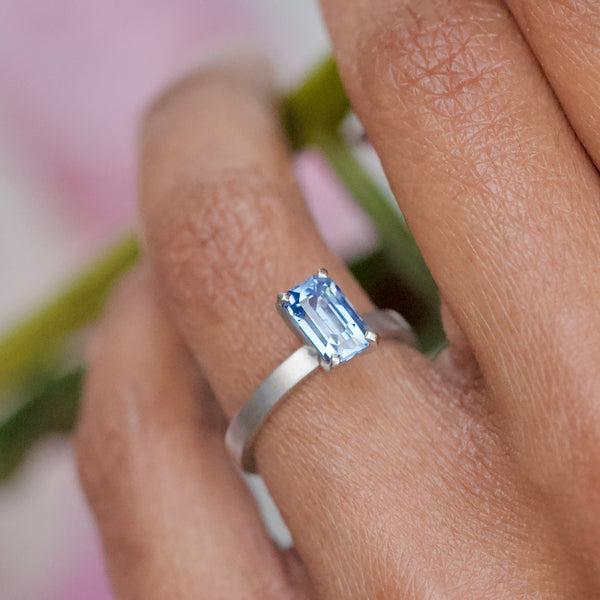 Blue Sapphire Emerald Cut Solitaire Ring