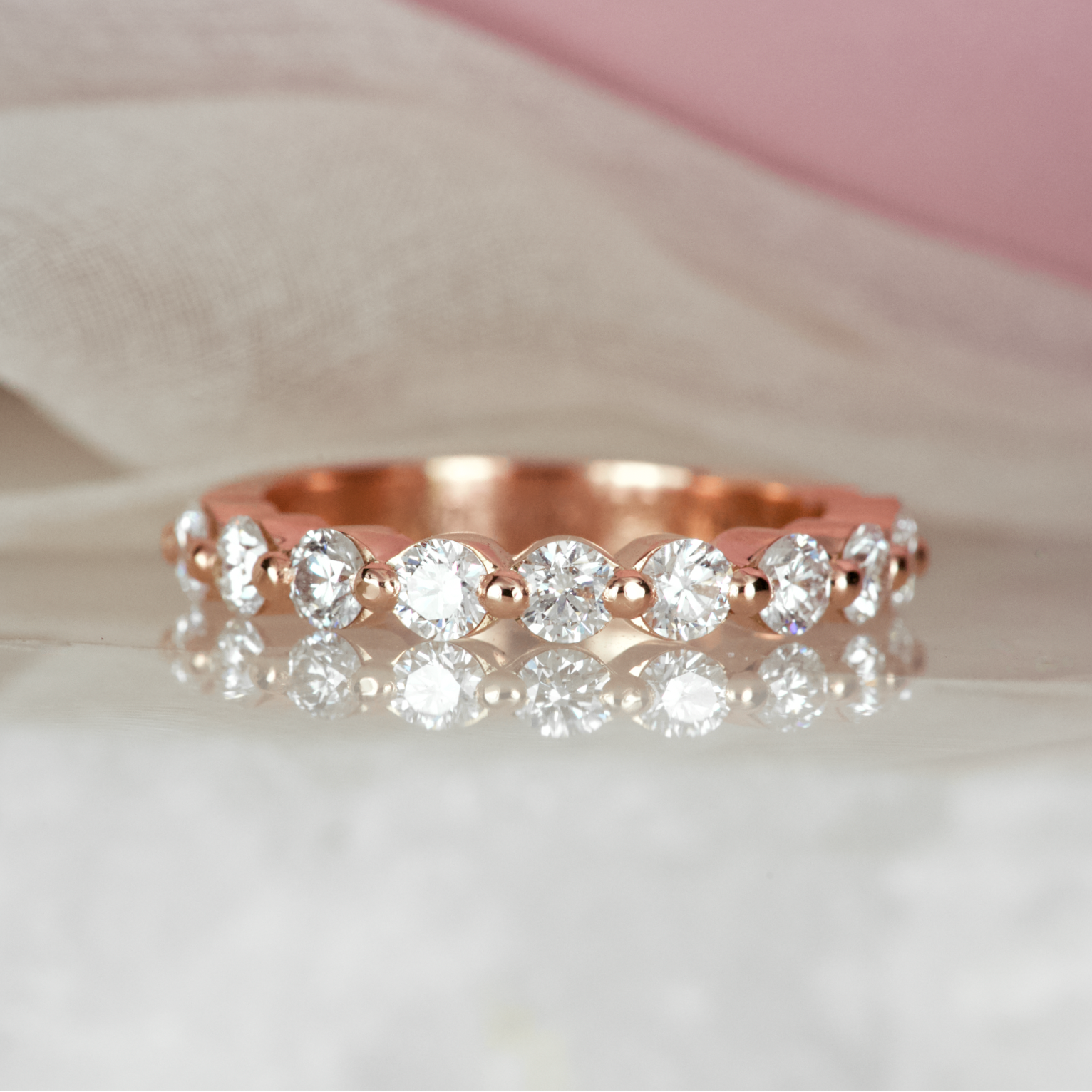 Shared Single Claw Diamond Half Circle Rose Gold Wedding Band