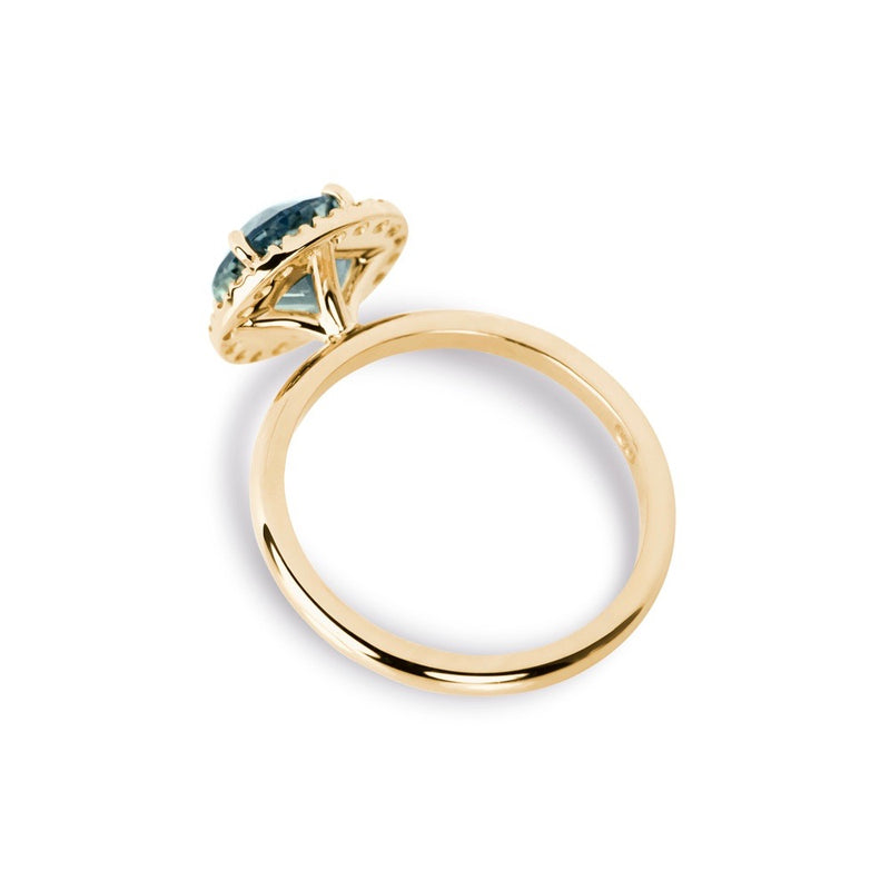 Teal Green Sapphire Diamond Halo Engagement Ring