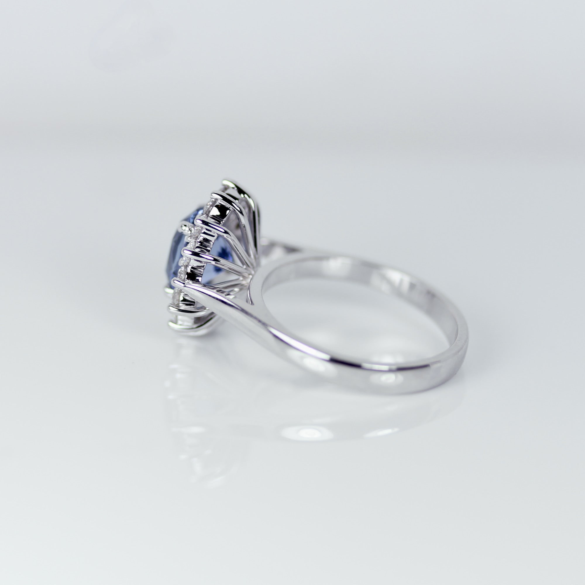 Starburst Halo Cornflower Blue Sapphire Engagement Ring