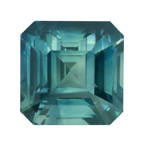 3.07 ct Square Emerald Cut Bluish Green Sapphire Certified Unheated