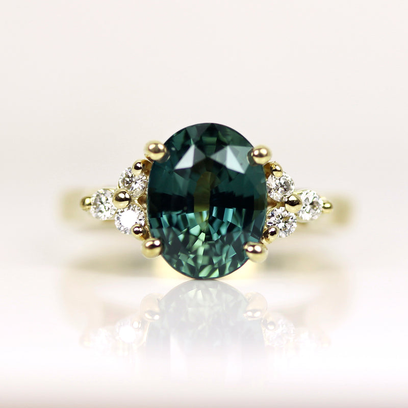 Teal Green Sapphire Engagement Ring in Yellow Gold