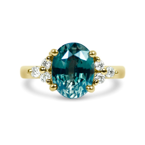 Teal Green Sapphire Engagement Ring in Yellow Gold