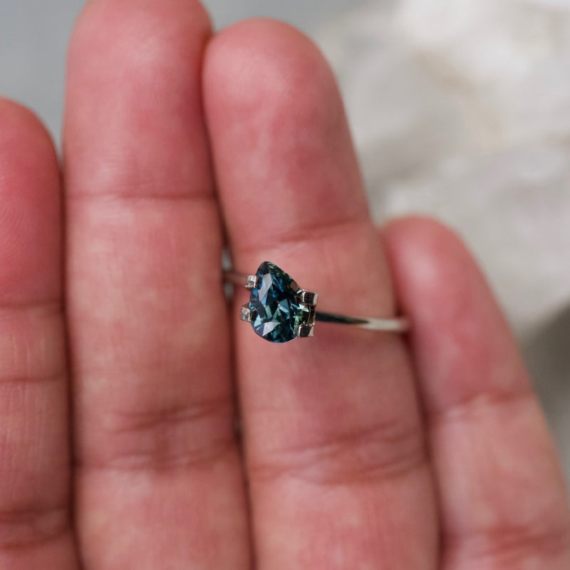 1.57 ct Teal Sapphire Pear Natural Unheated