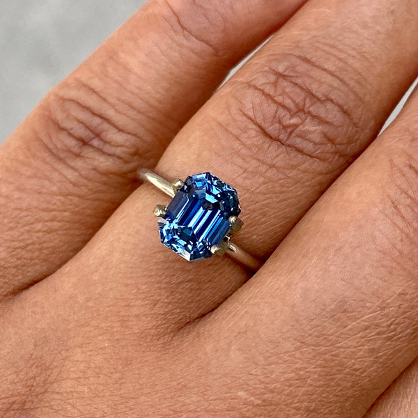 3.02 ct Teal Blue Sapphire Emerald Cut Unheated Madagascar