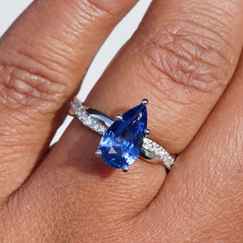 Cornflower Blue Sapphire Pear Engagement Ring in White Gold