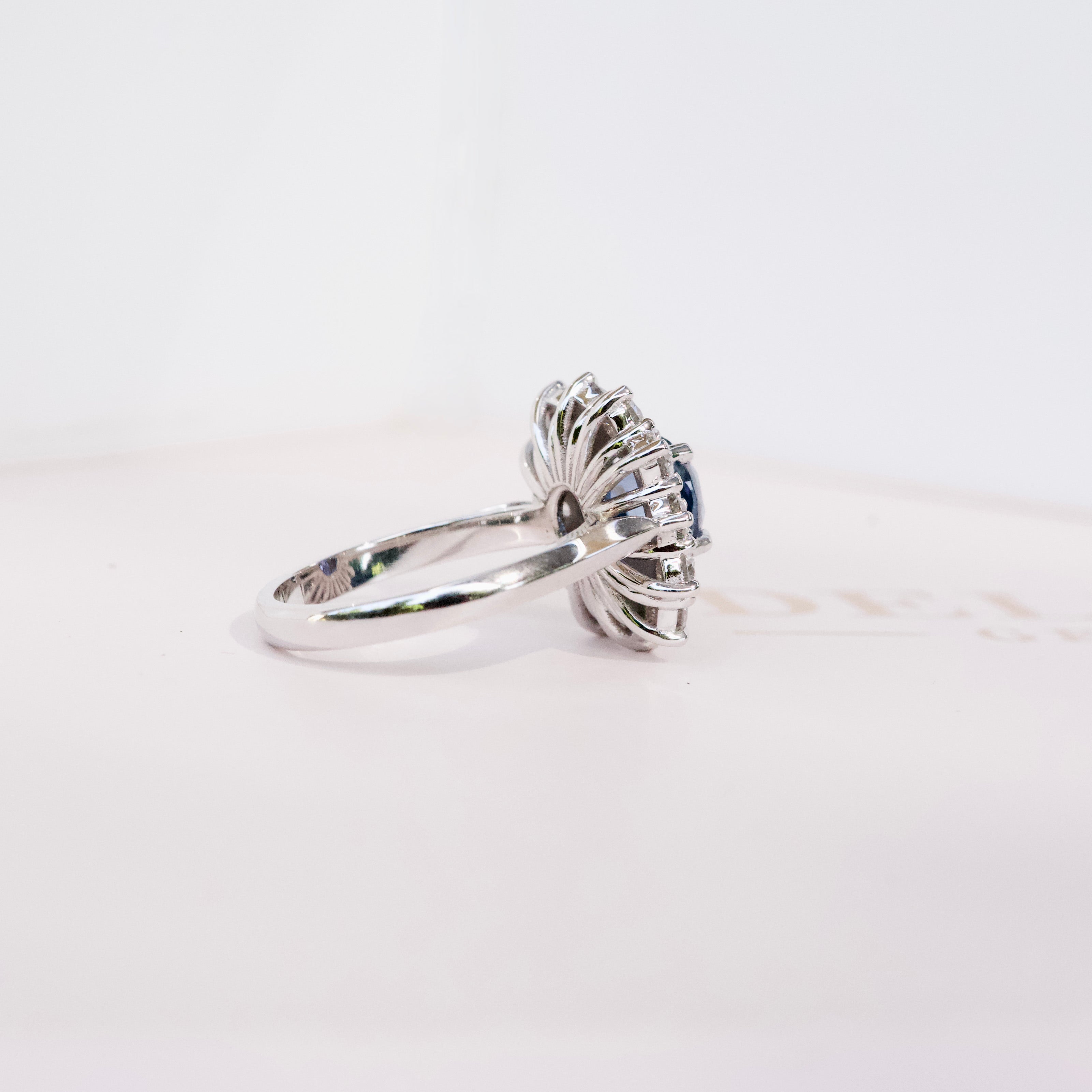 Cushion Blue Sapphire Double Halo Ring