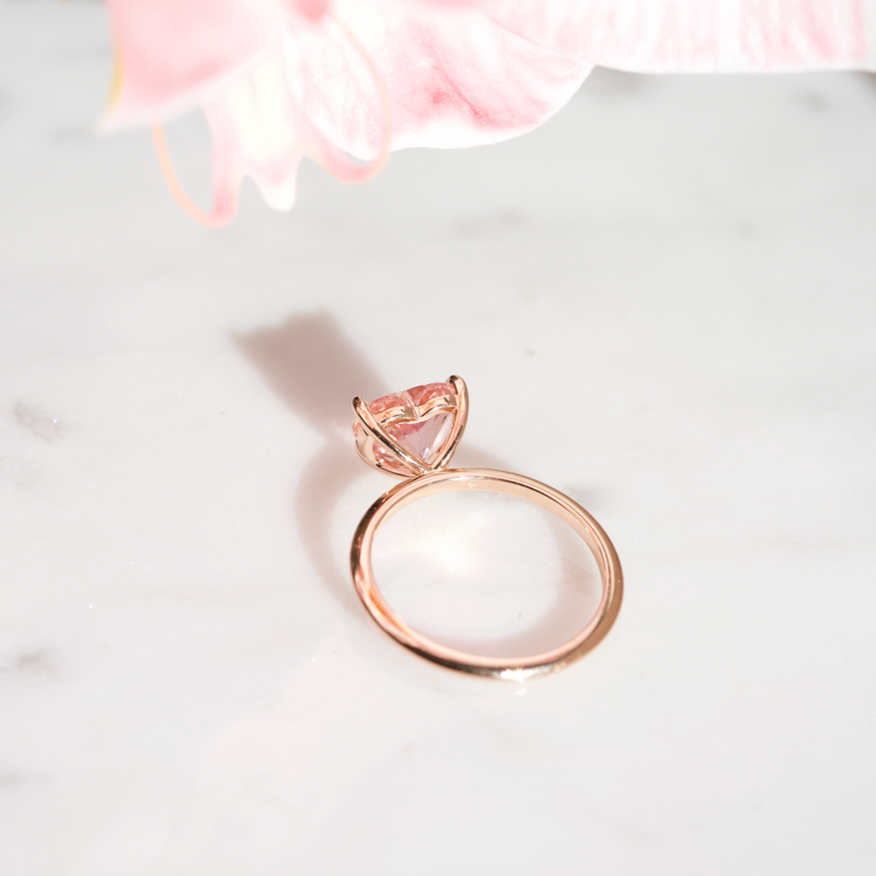 Peach Sapphire Heart Solitaire Ring