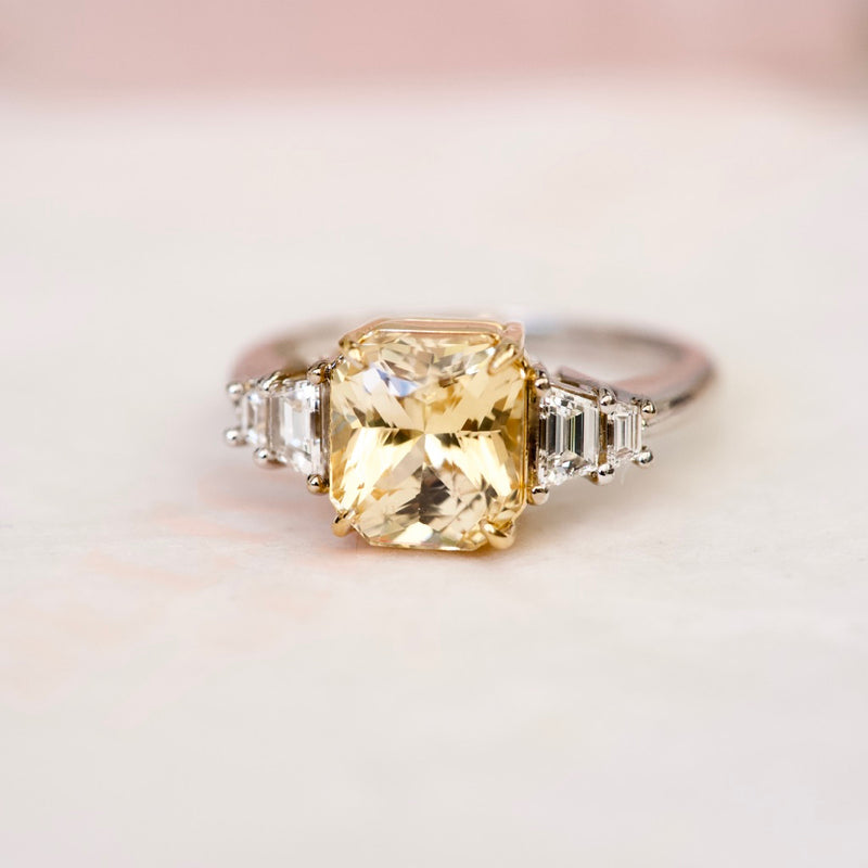 Yellow Sapphire Engagement Ring Trapezoid Diamond