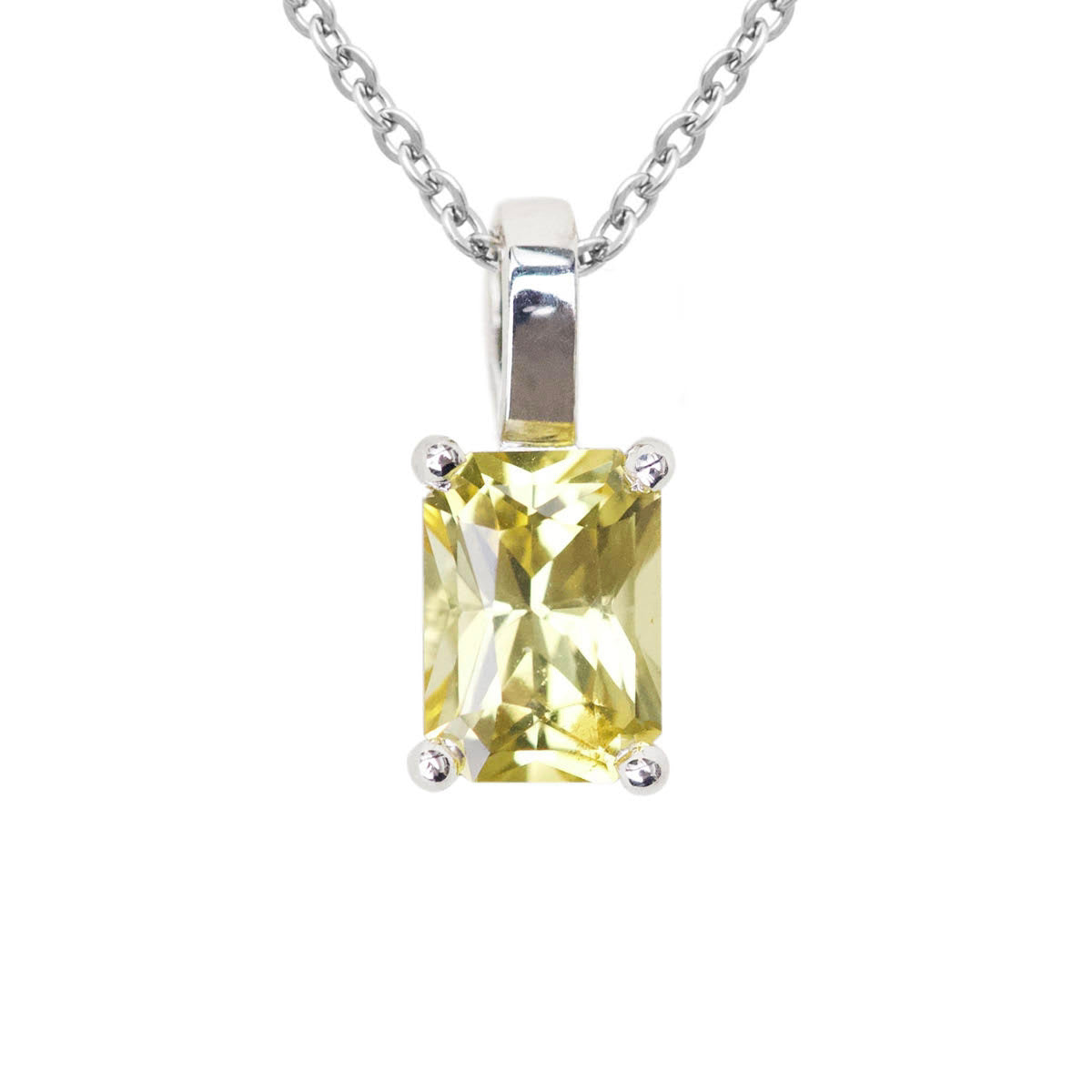 Yellow Sapphire Solitaire Pendant White Gold